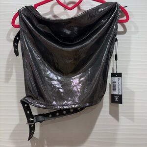 Jaded London Hardware Backless Metallic Plunge Top